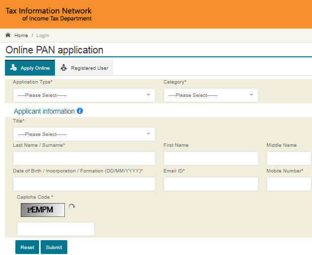 pan card apply online