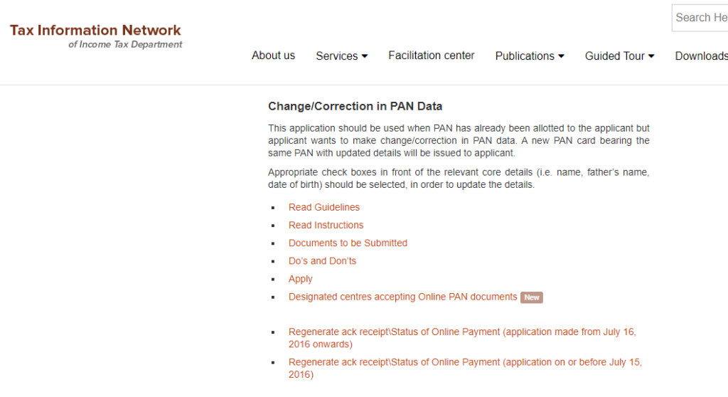 pan card correction form