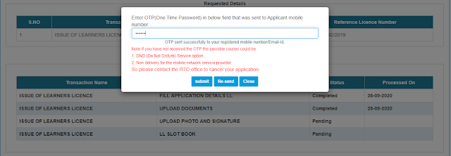 Cancel Learning Licence Application