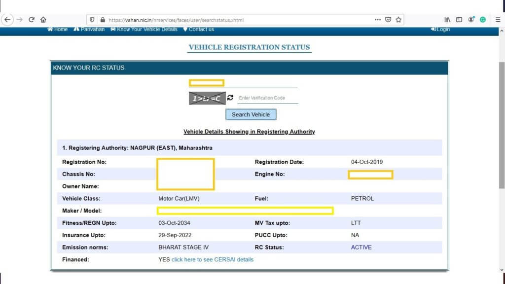 vehicle registration status