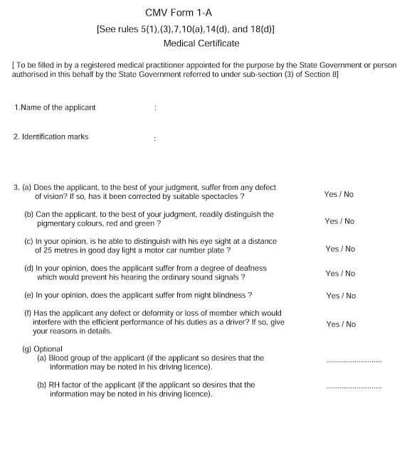 Download Form 1-A Medical Certificate for license