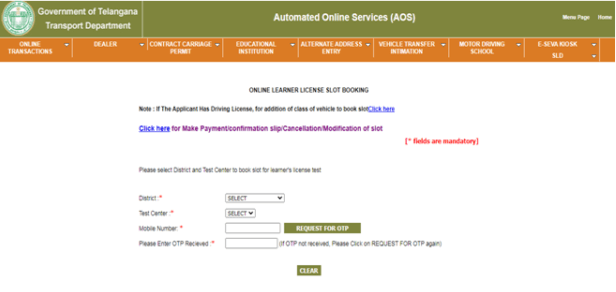 Telangana TS Leaners License