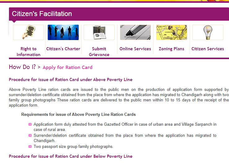 How to Apply Ration Card online in Chandigarh