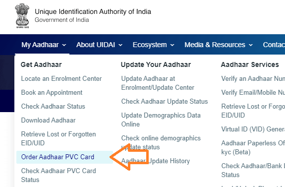 order pvc aadhar card 