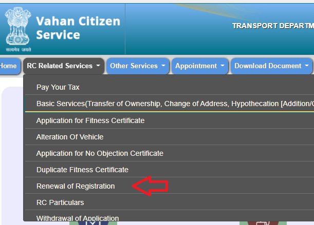 renewal of registration certificate of vehicle