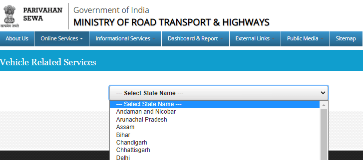 parivahan select state