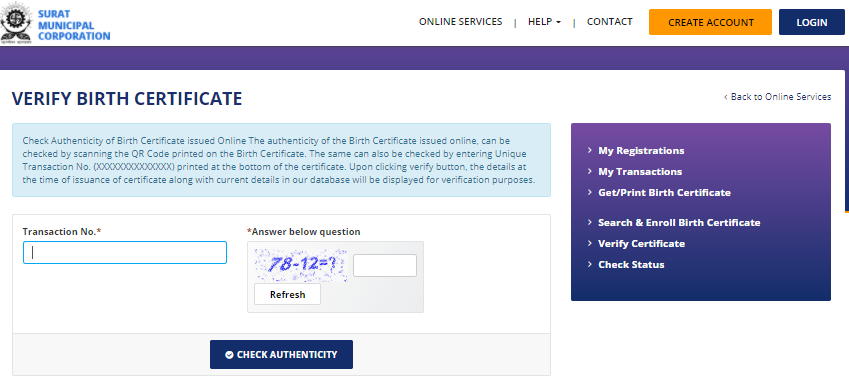 verify birth certificate surat