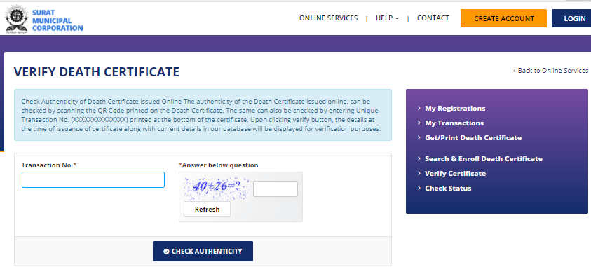 verify death certificate surat