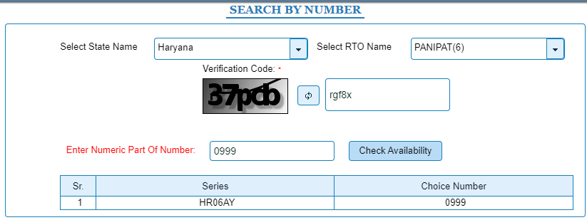 fancy number of vehicle in haryana