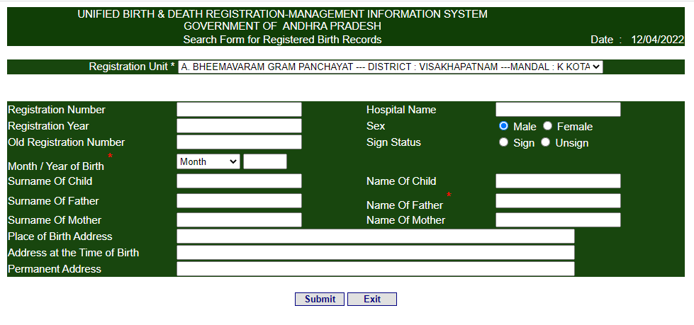 download birth certificate Guntur