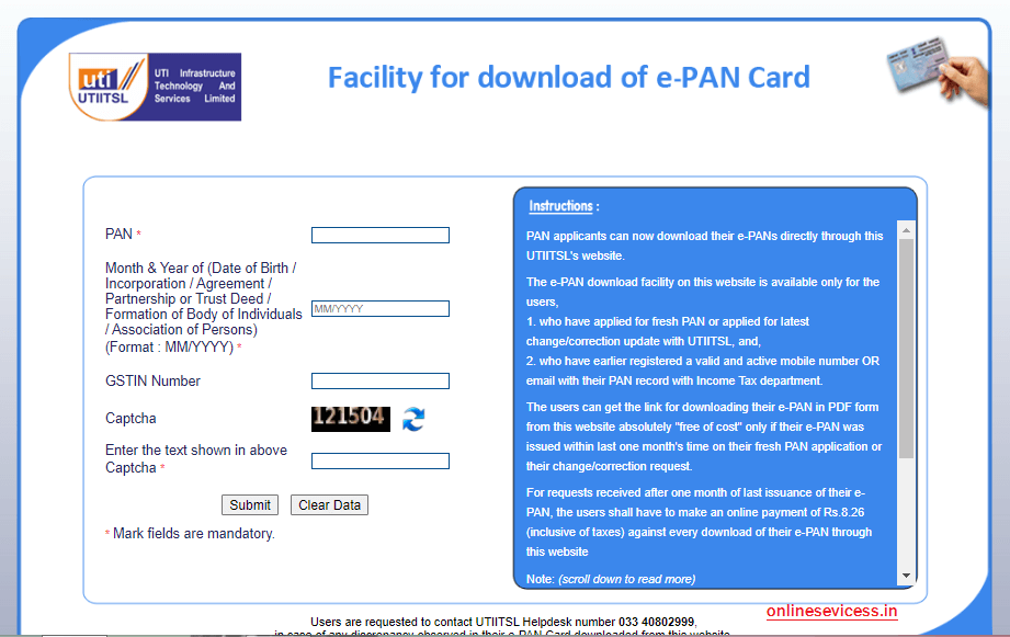 e-pan card download
