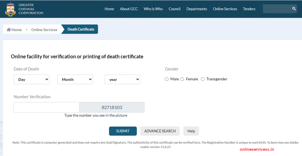 download death certificate chennai