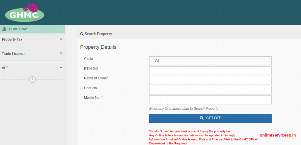 search property tax in Hyderabad