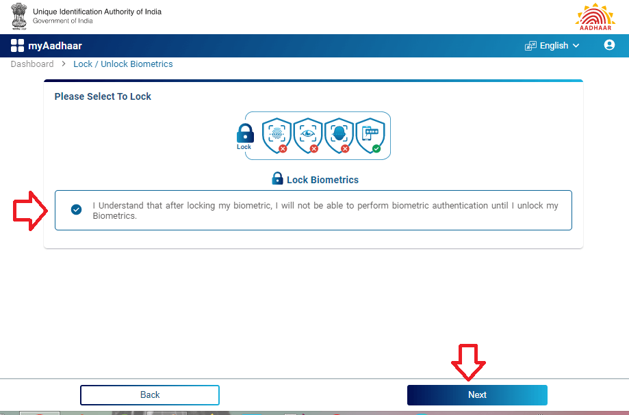 lock aadhar card biometrics