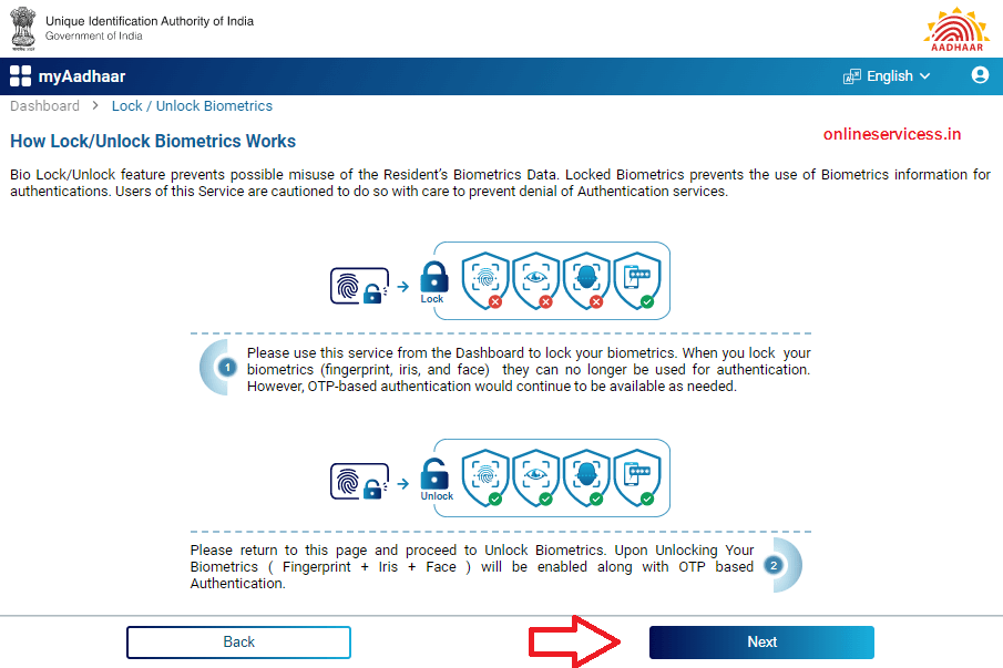lock or unlock aadhar card biometric instruction