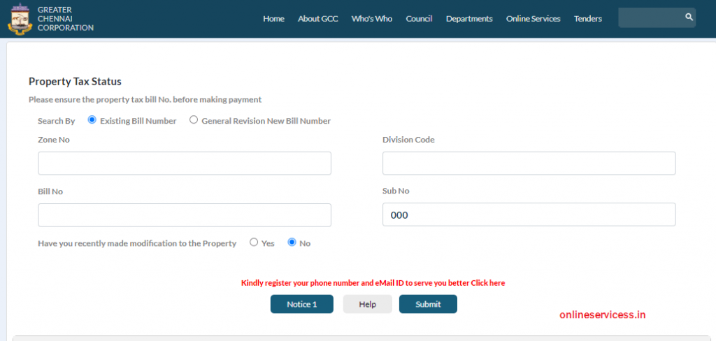 check status property tax payment chennai