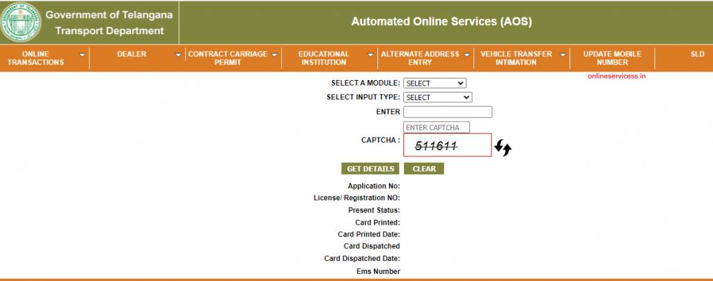 driving licence status Telangana