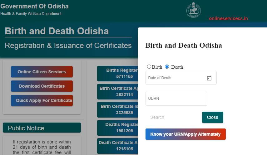 apply death certificate in odisha