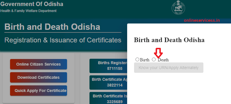 apply death certificate in odisha