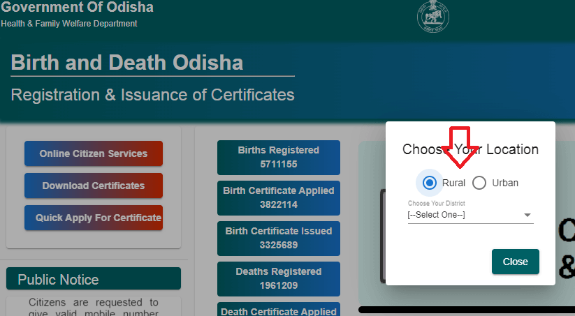 download birth certificate in Odisha