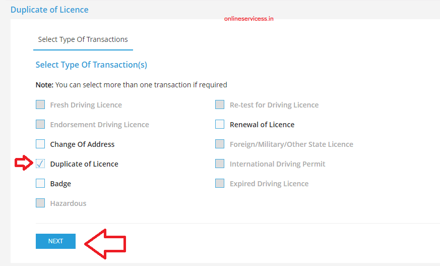 select duplicate driving licence ap