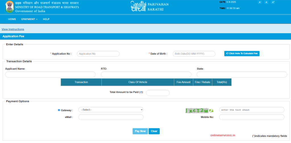 pay fees for driving licence