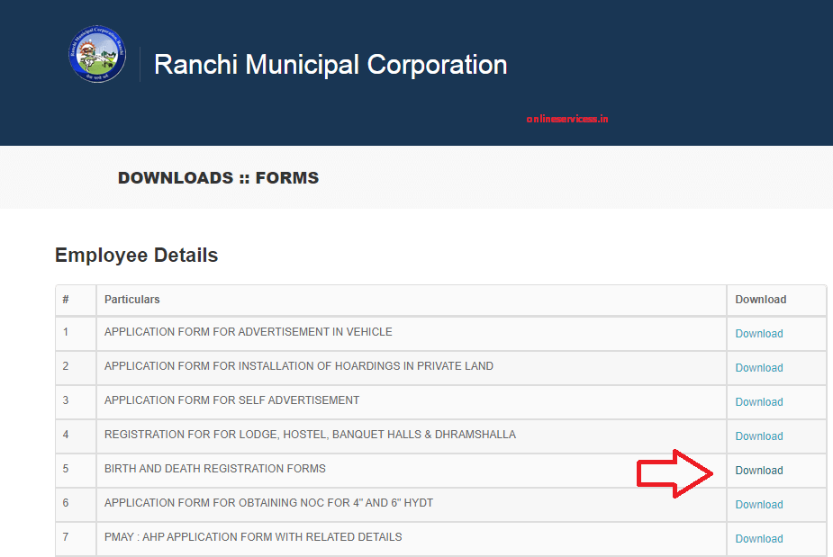 download birth certificate form ranchi