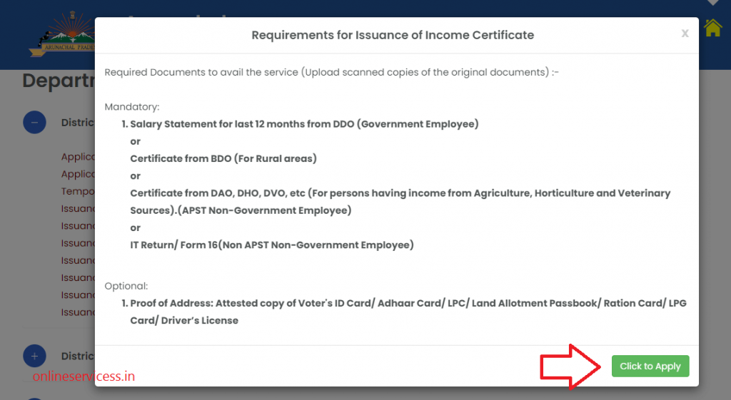 apply income certificate arunachal pradesh required document