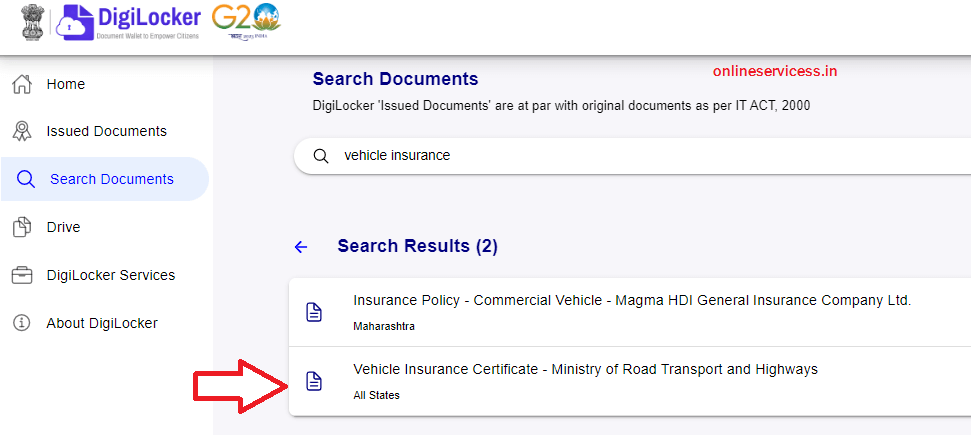 download insurance policy by vehicle number