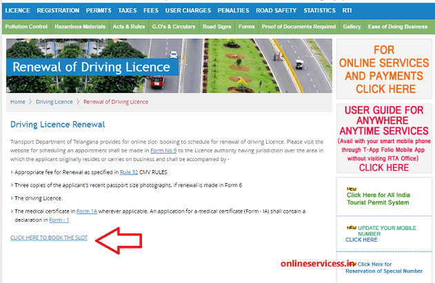 renewal driving licence telangana