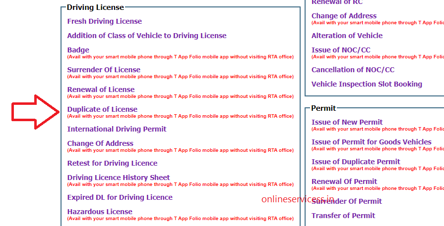 duplicate driving licence telangana