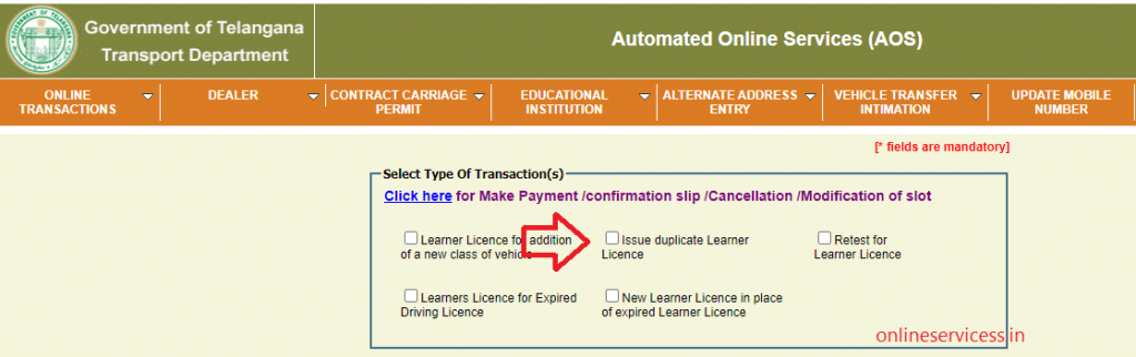 duplicate learning licence in telangana