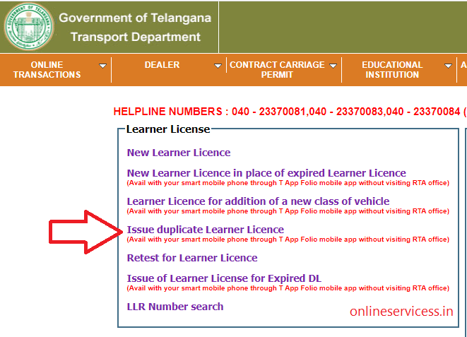 duplicate learning licence in telangana