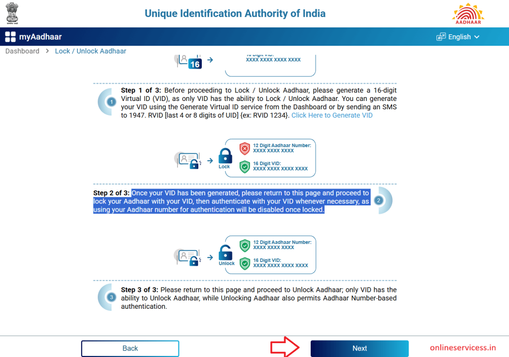 Lock or unlock Aadhaar card