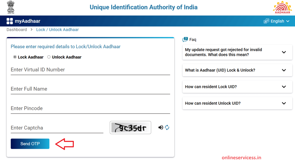 Lock or unlock Aadhaar card