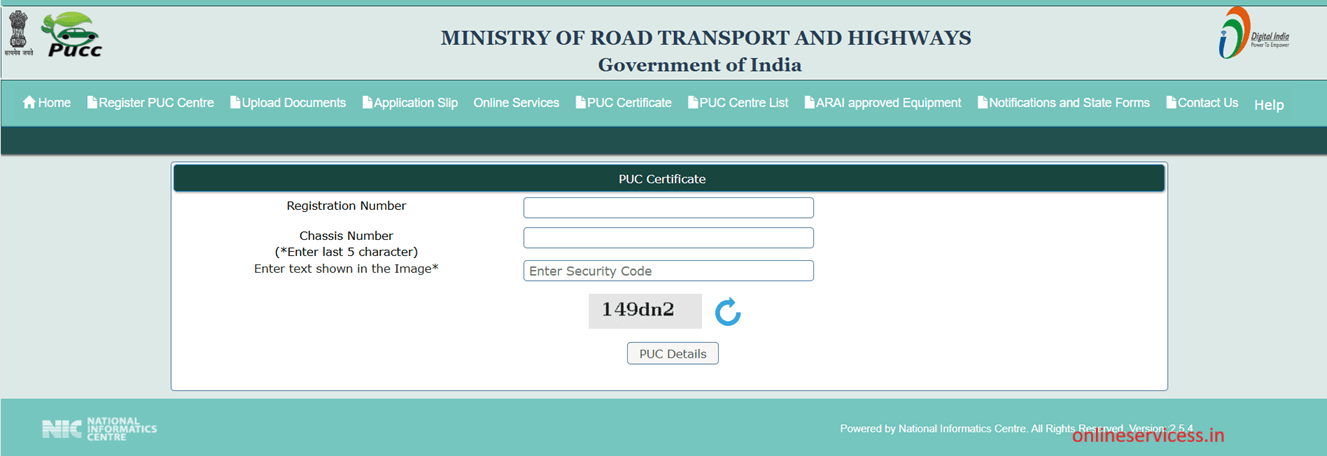 enter details puc certificate